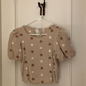 Mine Anthropologie Beige Polka Dot Puff Sleeve Blouse